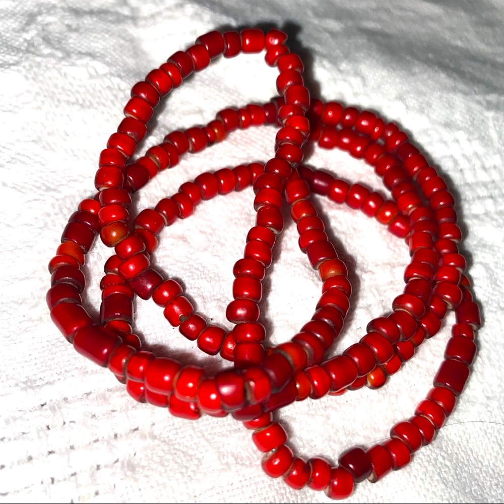 Vintage Strand of Red Cased Glass Beads